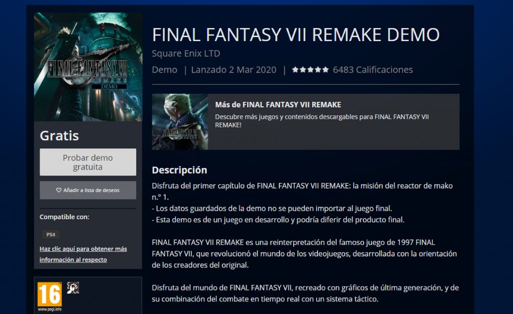 Final Fantasy VII Remake obten tu demo Gratis..!
